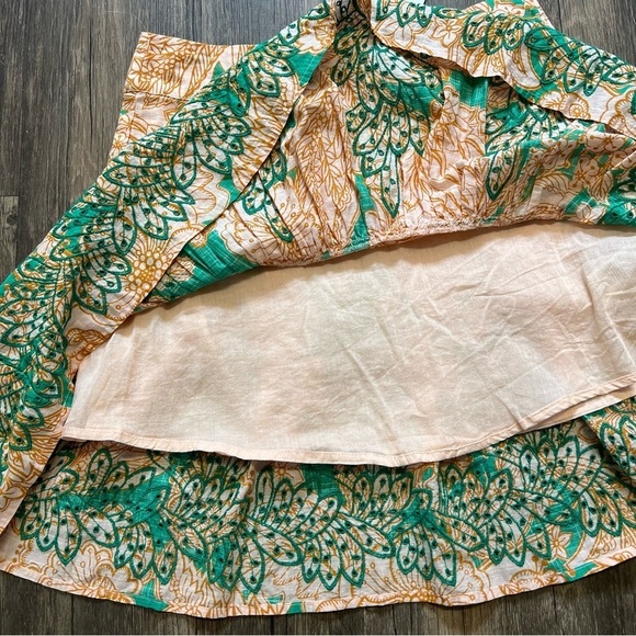 NWT Basement Tan Green Embroidered Pattern A Line Mini Skirt Size M - Picture 12 of 15